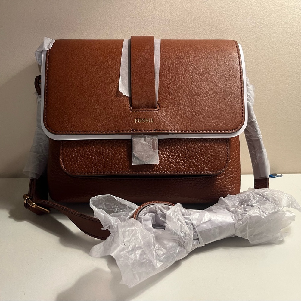 NEW Fossil Kinley Brown Leather Small Crossbody Purse - Picture 5 of 9